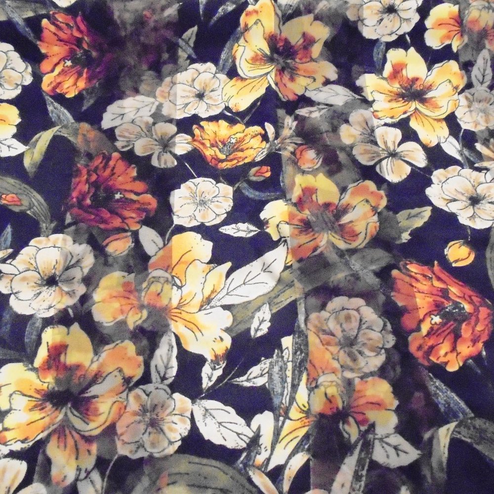 Scarf floral satin chiffon dark blue - gold